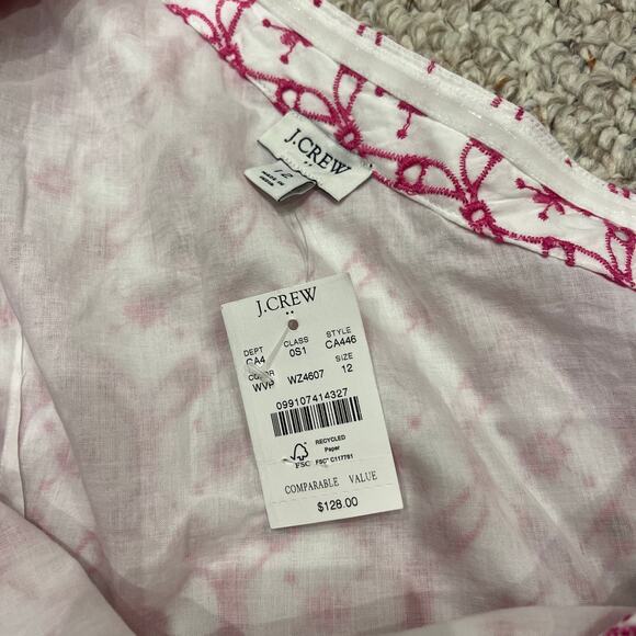 NWT J Crew One Shoulder Eyelet Mini Dress Sz 12 Pink White Boho Preppy Summer - Picture 4 of 8